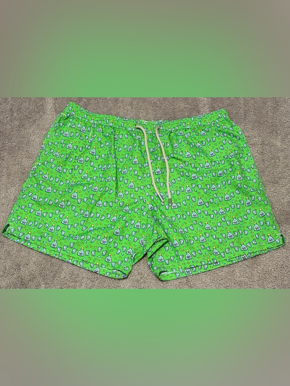 MC2 Saint Barth Men’s Green Lined Swim Trunks Tequila And Lime Pattern Size 2XL